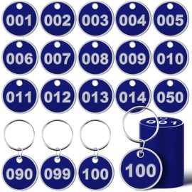 Tandefio 1-100 Numbered Key Tags Round ID Aluminum Alloy Metal Number Tags Marking Hang Luggage Labels with Rings for Dormitory Key Chain Box Cabinet Lockers(Blue)
