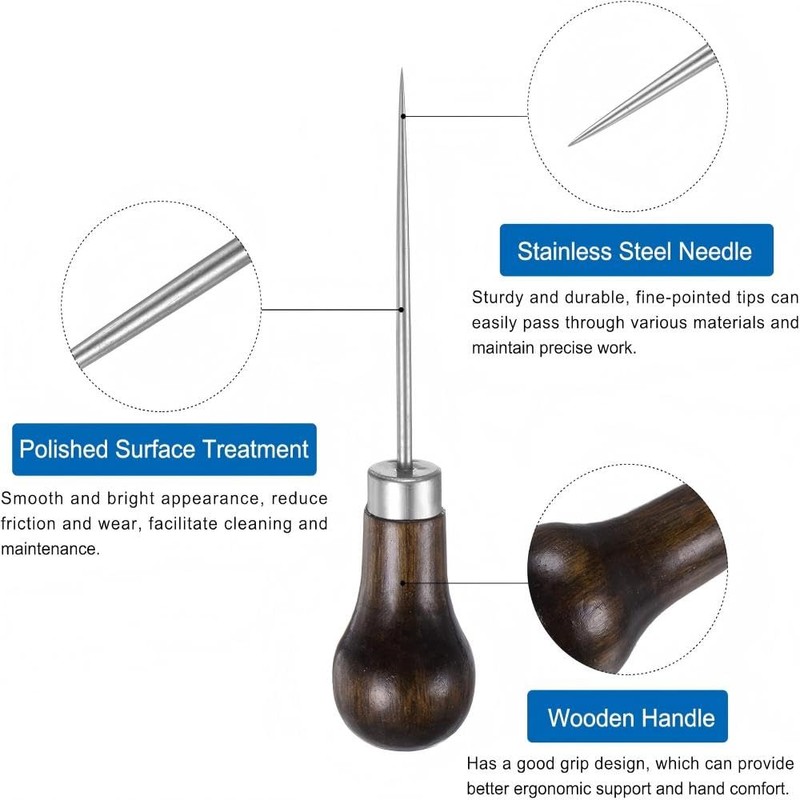 2 Pcs Wooden Handle with Gourd Shape Awl Tool Alloy,Leather
