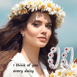 LEXLUNE Daisy Flower Earrings For Women, January Birth Flower Birthstone Garnet Hoop Earrings For Daughter Mother Mom, Sterling S925 Silver, I Think Of You Every Daisy