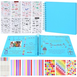 DIY Photo Album, DIY Photo Book, 80 Pages, Spiral Album Photo Albums with 6 Metallic Colour Markers, 14 Stickers, DIY Gift, Scrapbooking for Baby, Family, Anniversary (Blue)