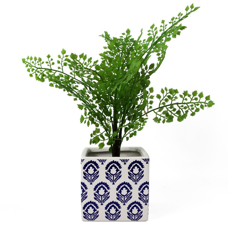Leaf Ceramic Planters, Cube White Blue, 12cm