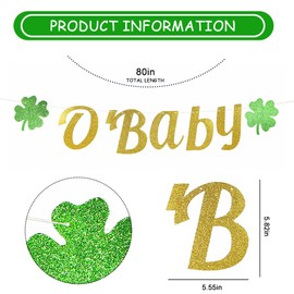 Oh Baby Banner, baby shower de San Patricio, baby shower con temática irlandesa, baby shower del día de San Patricio, trébol oh baby banner dorado con purpurina para el día de San Patricio,