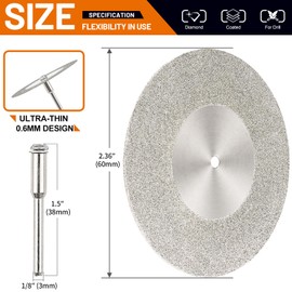 SI FANG 5Pcs 60mm Diamond Cutting Disc Cut Off Wheels with 5Pcs Mandrel 1/8'' Shank Stone Blade for Rotary Tool Drill Attachment Cutting Discs Polishing Glass Tiles Marble Plastic Jade (2.4in)