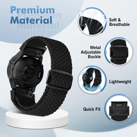 XFYELE Quick Fit 22mm Nylon Watch Band Compatible With Garmin Fenix 7/7 Pro/6/6 Pro/5/5 Plus, Adjustable Braided Sport Wristband for EPIX 2,Approach S62/S60