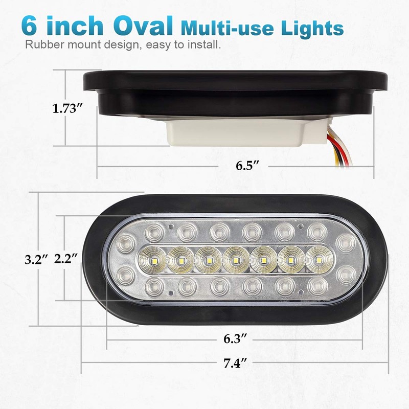 Partsam 2Pcs 6.3 inch Oval Led Stop Turn Tail Lights