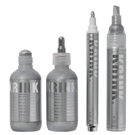 Krink Silver 4-Pc Marker Set - Multi-Surface Graffiti Markers with Alcohol-Based Paint - K-60 Mop, K-66 Ball-Point, K-42 Bullet-Tip, K-75 Chisel-Tip