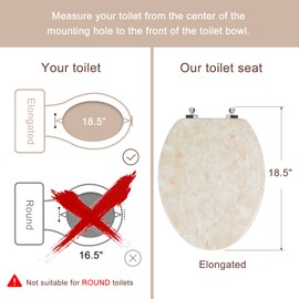 Elongated Toilet Seat Natural Wood Toilet Seat with Zinc Alloy Hinges, Easy to Install also Easy to Clean, Anti-pinch Marble Toilet Seat by Angol Shiold (Elongated, Beige Pink)