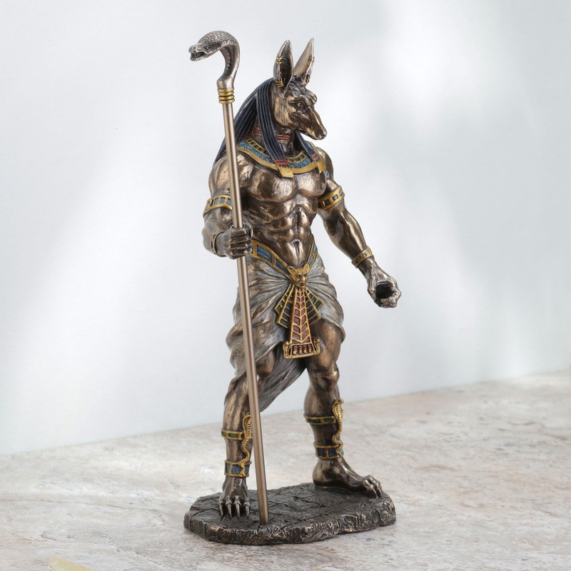 Veronese Design 11" Egyptian God Anubis Holding Cobra Scepter Cast