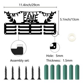 CREATCABIN Medal Holder, Medal Hanger, Presentation Stand, Sport, Metal, for Hanging, Awards, Iron, Small Holder for Wall, Home, Badge, Race, Black, 29 x 13 cm, My Wall of Fame