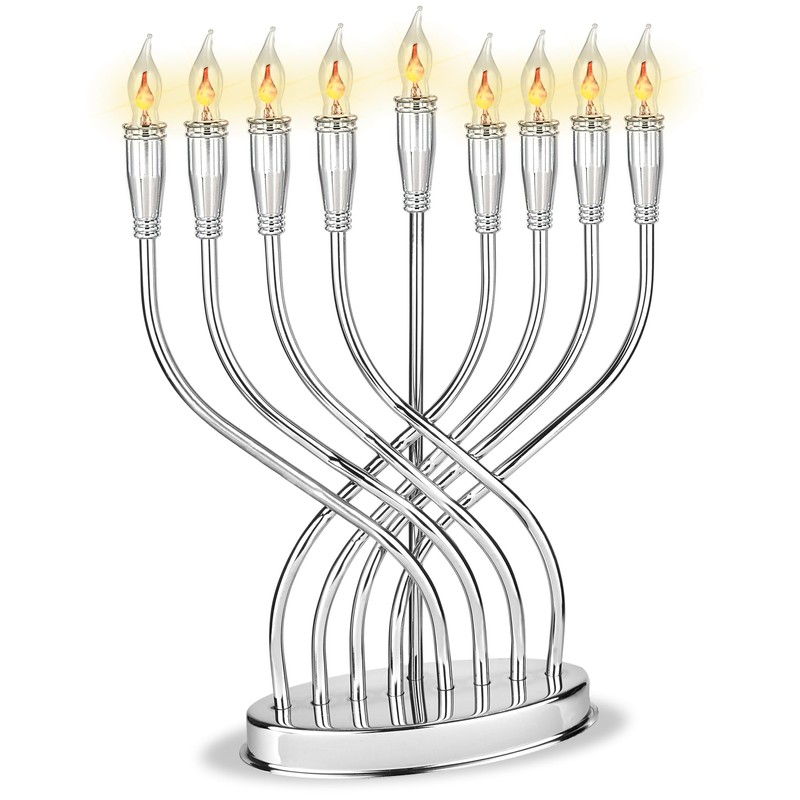 Aviv Judaica Large Branched Electric Menorah Chrome-Plated Polished 15" Tall