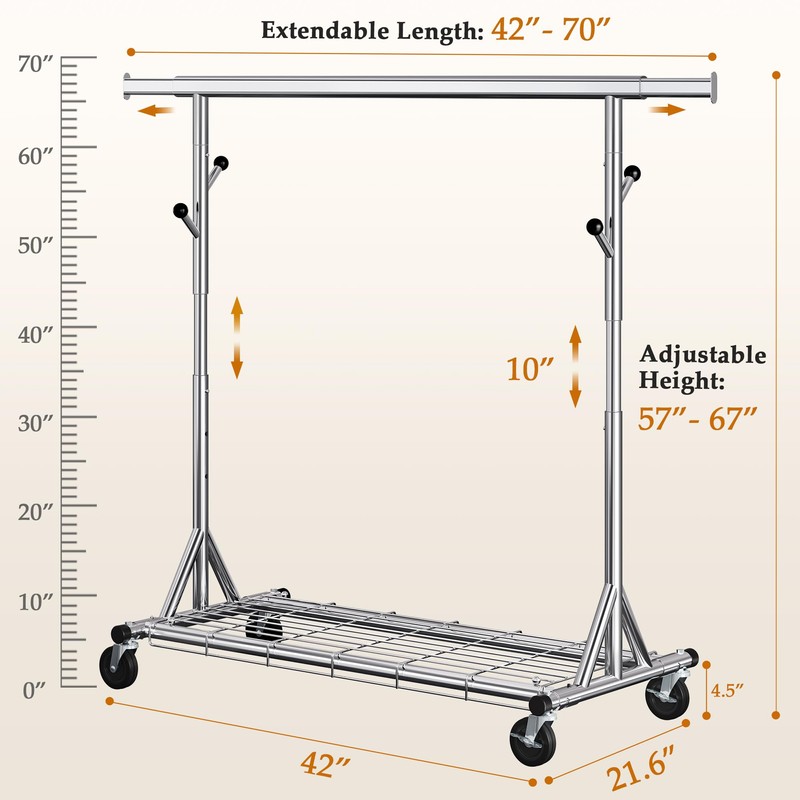 Gewudraw Heavy Duty Clothes Rack Load 630 lbs, Metal Rolling