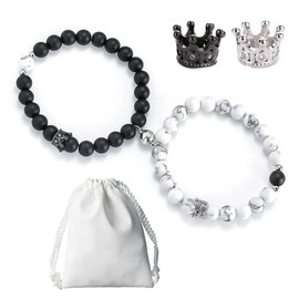 Rhdun Magnetic Bracelets for Couples, King & Queen Crown His and Her Bracelets Matching Bracelets Long Distance Relationship Gifts for Boyfriend and Girlfriend on Anniversary Jewelry for Women Men