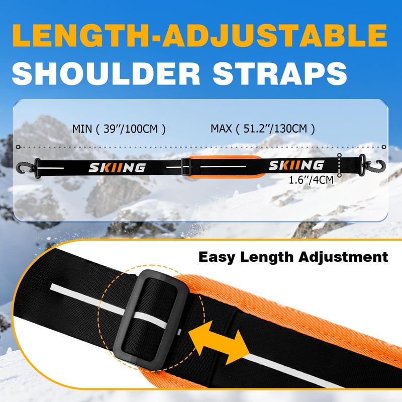 JaunniQir Ski Carrier Strap with Padded Shoulder 1Pcs Ski &