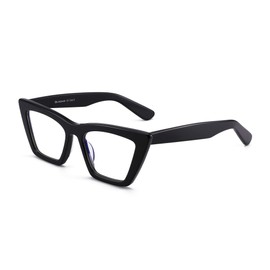 GLINDAR Cat Eye Blue Light Locking Glasses Vintage Narrow Square Computer Glasses Acetate Frame, Black frame