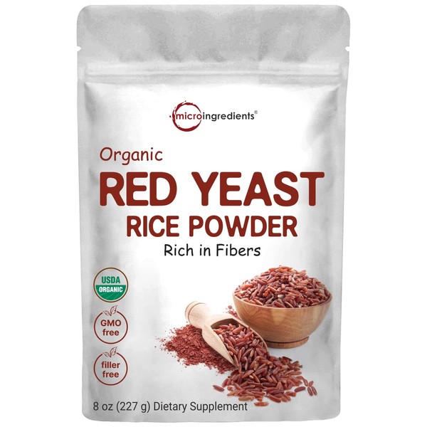 Micro Ingredients Organic Red Yeast Rice Powder, 8 Ounce (1 Year Supply), Non-GMO, Vegan Friendly