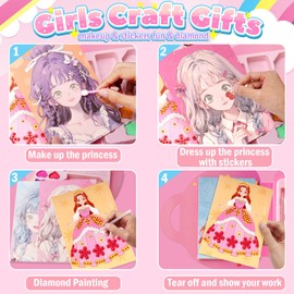 Arts and Craft Kits for Kids 4 5 6 7 Year Old Girl Gifts Toys for Girls Birthday Presents Travel Games for Kids Age 3-5 Diamond Painting Art Set Make Up Play on Paper DIY Toys for 6 7 8 Year Old Girls
