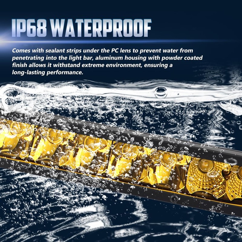 22" Yellow Led Light Bar, Single Row Flood Spot Combo