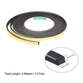 uxcell Sealing Foam Tape 8mm Wide 3mm Thick 4m/13ft Long, Self Adhesive Weather Strip for Window Door Insulation