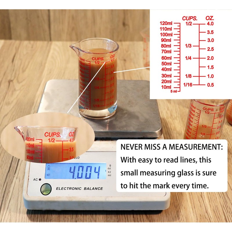 Ackers 4oz Glass Measuring Cup – Shot Glass with Ounce,Ml,Cups