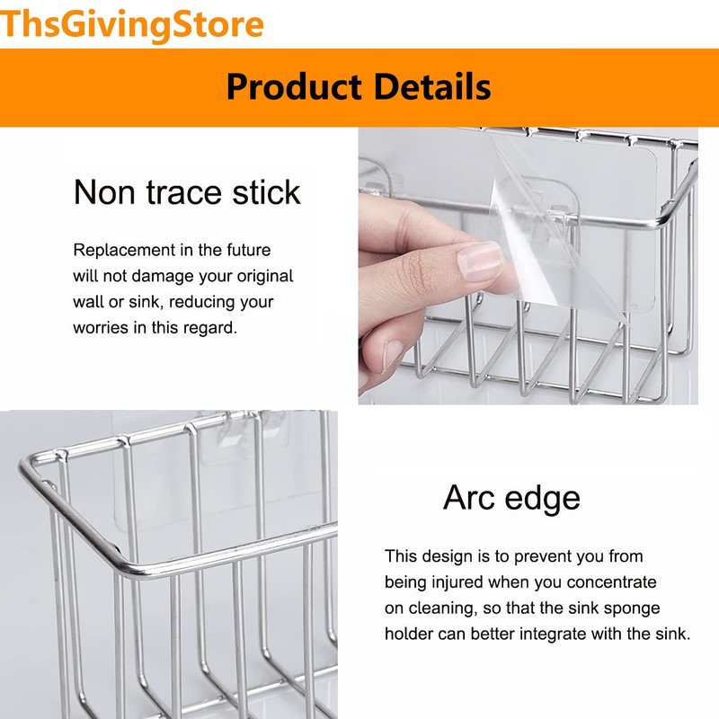ThsGivingStore Suction Sink Sponge Holder with Brush Holder, 2-in-1 Adhesive