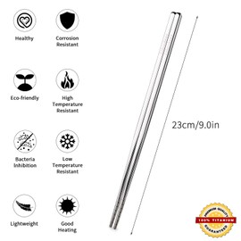 Tibitdeer Titanium Chopsticks,2 Pairs 9 Inch Reusable Dishwasher Safe Lightweight Chopsticks,Polished