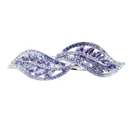 YYBONNIE Elegante lazo de cristal brillante para el pelo francés, clips para el pelo de flores con lazo, para novia, boda, graduación, fiesta, accesorios para el cabello para mujeres y niñas (hoja violeta)