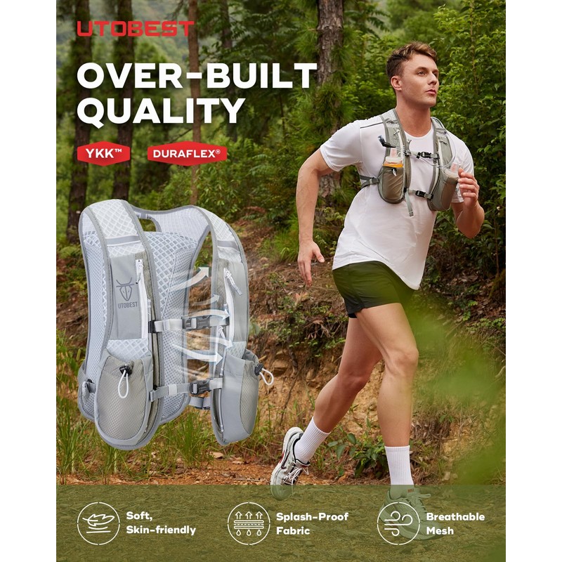 UTOBEST Running Vest, 5L Hydration Vest Lightweight, Running Backpack with