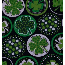 St. Patrick's Day Shamrock with Dots on Black Cotton Fabric- Fabric by The Yard - One Yard