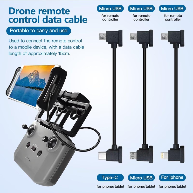 JRSHOME 3pcs Upgraded Remote Controller Data Cable Type-C & Micro