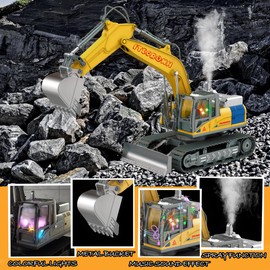 ITECRONH Remote Control Excavator Toy for Kid 4-8 Boy, 15 Channel RC Excavator Construction Vehicles with Metal Shovel and Bulldozer Function, Sandbox Digger Toys Gifts for Kids 11 Year Old