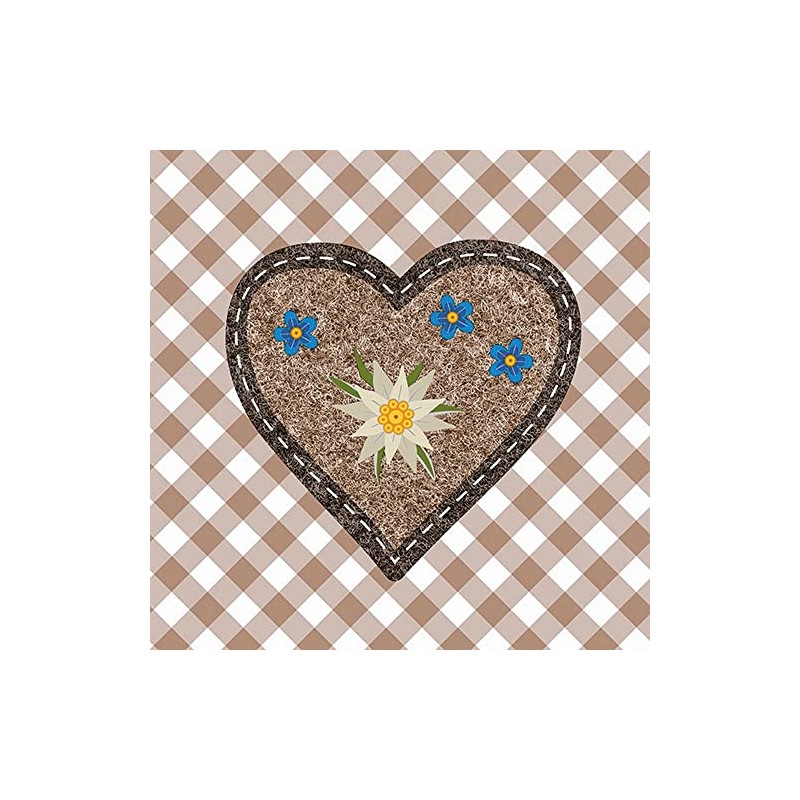 20 Napkins Edelweiss in Heart Brown | Bavarian | Bavarian