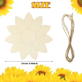 Jetec 4 Pcs Unfinished Sunflower Wood Cutout Wooden Sunflower Hanging Decor Rustic Sunflower Door Hanger DIY Flower Welcome Sign with Rope for Art Craft, Home Decoration, 2 Styles