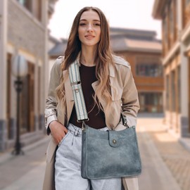 VIMUTI Handbag Women's Medium Shoulder Bag Black Crossbody Bag with Wide Strap Shoulder Bag Hobo Bag Vegan Leather Bag 2 Shoulder Straps Card Slot Travel Bag, A4-Blue-8626