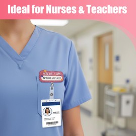 Funny Cute Badge Reel Retractable for Nurse Nursing RN LPN CNA Medical Assistant Teacher, Badge Holder with Alligator Clip, 24 Inch Durable Cord, Acrylic ID Badge Reel