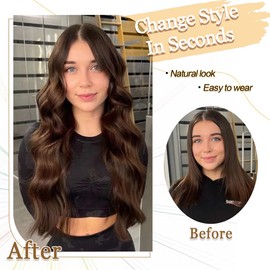 VEGALILY 20inch Hair Topper, 7x7" Base Size Wavy Hair Topper for Women, Brown with Highlights Hair Toppers for Thinning Hair, Handmade Natural Hairline Hair Toppers Fake Hair Pieces for Women