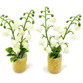 PrettyLife 2Pieces Miniature Potted Plants Flowers Artificial Lily of The Valley Basket Bonsai for 1:12 Mini Dollhouse Scene Model Micro Landscape Decoration