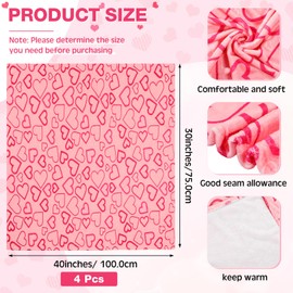 4 Pack Valentine's Day Blankets Romantic Love Heart Shaped Flannel Blankets Pink Red Warm Lightweight Soft Cosy Fuzzy Throw Blanket for Couch, Bed, Sofa, Valentine's Day Home Decor(30 x 40 Inches)