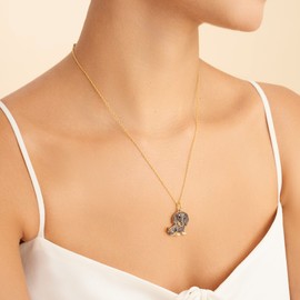 SCAMPER & CO Dachshund Pendant Necklace for Women and Girls - Genuine Gemstone and Cubic Zirconia Puppy Charm with Elegant Bone Pattern Backplate on Real,18K Yellow Gold Sterling Silver Chain, 18 inch