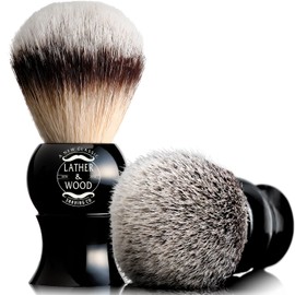 Lather & Wood Shaving Brush for Men- Premium 100% Synthetic Silvertip Hair - with Travel Case - Black Obsidian Acrylic Handle