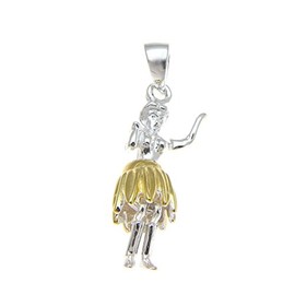 Arthur's Jewelry 925 Sterling silver Hawaiian hula girl dancer movable yellow gold plated two tone pendant small