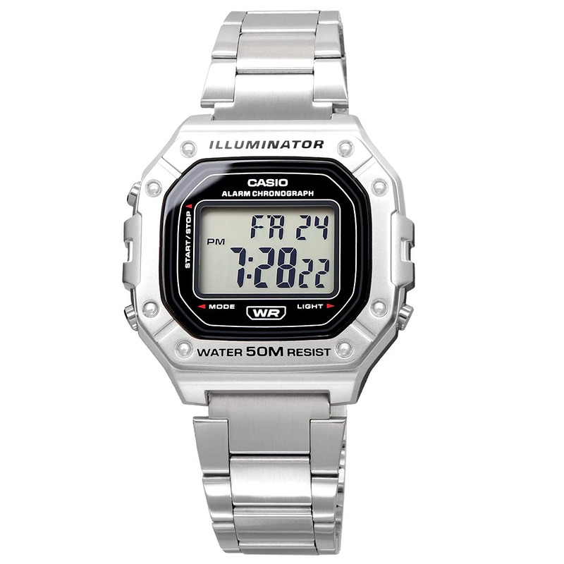 Casio W-218HD-1AV Standard Digital Watch, Men's Chippukashi, Metal Band, Silver,