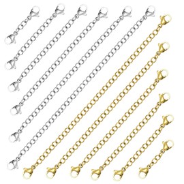 Necklace Extension, Pack of 12 3 cm, 5 cm, 7.5 cm, 10 cm, 13 cm, 15 cm Extension for Bracelets, Necklace Bracelet Extension, Silver Bracelets, Gold Bracelets, Stainless Steel Material (6 Gold, 6