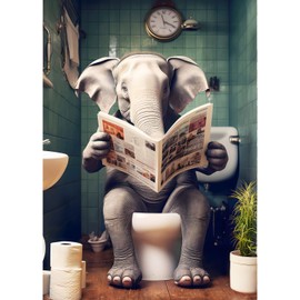 QINRUBB DIY Elefant liest Zeitung Diamant Painting Bilder Anfänger, 5D Toilette Diamond Painting Erwachsene, Runder Vollbohrer Uhr Diamant Kunst Kits Kreuzstich Geschenke Home Wand Dekor 30x40 cm