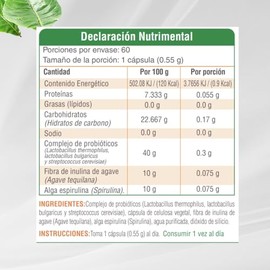 Nutrasien100 Flora100  Probióticos y Prebióticos Veganos  50 Billones UFC  Inulina de Agave y Espirulina  Flora Intestinal  60 Cápsulas  Apoyo...     