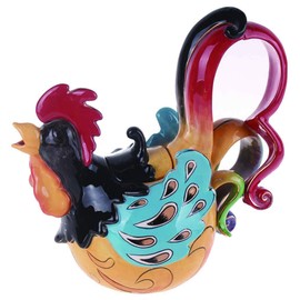 Blue Sky Clayworks Funky Rooster Teapot, 8.5"D x 6"W x 9.5"H. Color-Pop Farmhouse Accent