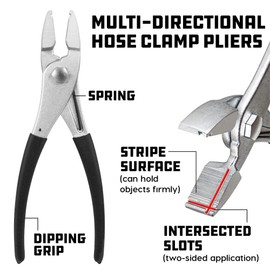 Powerbuilt Multi-Directional Hose Clamp Pliers, Hold Clamps, Fuel Lines and Radiator Hoses, Gripping Plier Jaws - 647868M