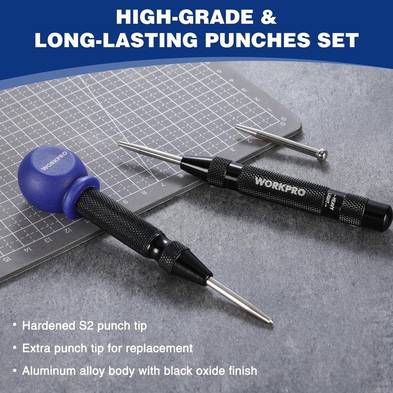 WORKPRO 2PCS Automatic Center Punch with an Extra Replacement Tip,