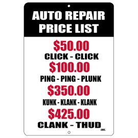 Rogue River Tactical Funny Mechanic Metal Tin Sign Wall Decor Man Cave Bar Auto Repair Shop Price List