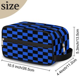 Black Blue Checkerboard Hanging Toiletry Bag,Travel Hygiene Kits for Boys Mens,Waterproof Makeup Carry-on Bags,Cosmetic Bag,TSA Approved Shave Dopp Kit for Toiletries Shower Bathroom Accessories Gifts