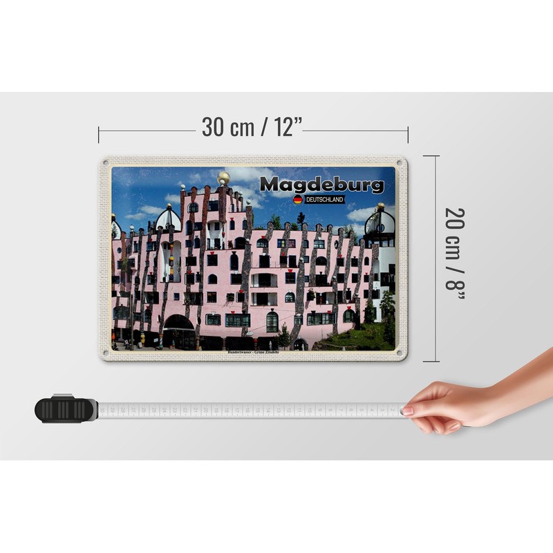 Tin Sign Cities Magdeburg Hundertwasser Building 30 x 20 cm